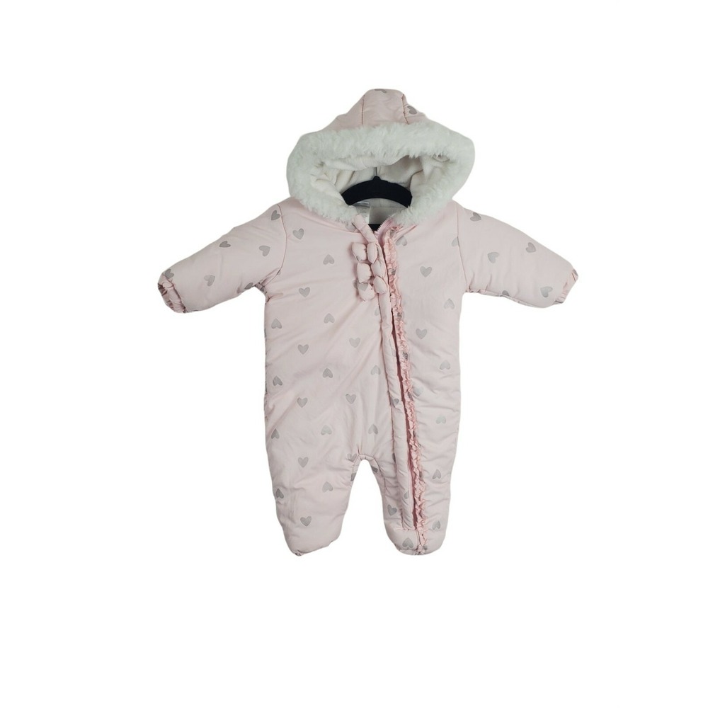 Absorba Infant Winter One Piece 6-9 Months Girls Pink Silver Hearts Zip Up Hoode